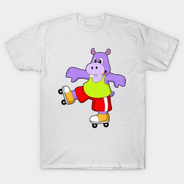 Hippo as Skater with Inline skates T-Shirt by Markus Schnabel